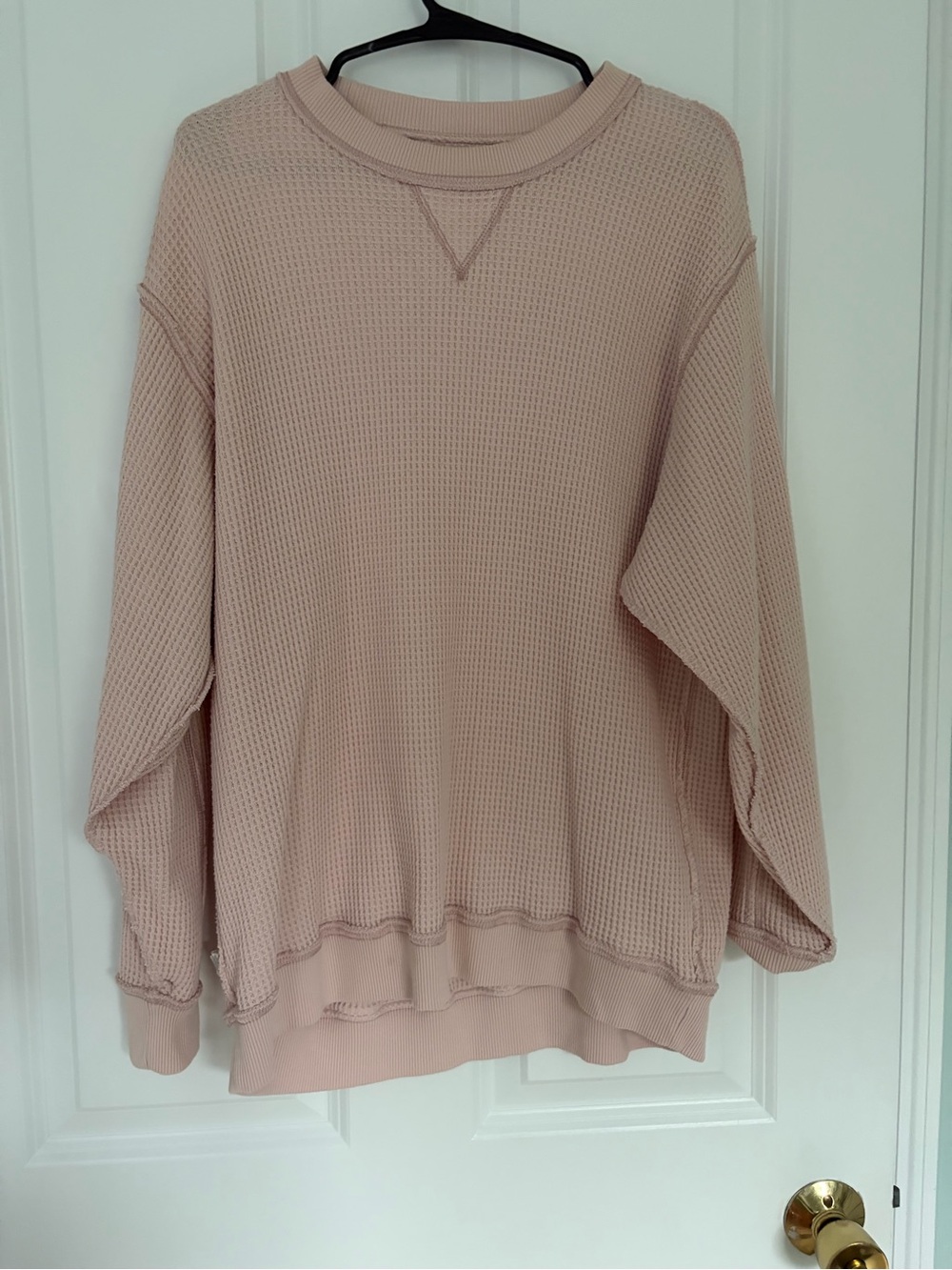 aerie Waffle-Knit Crewneck Sweater in Blush